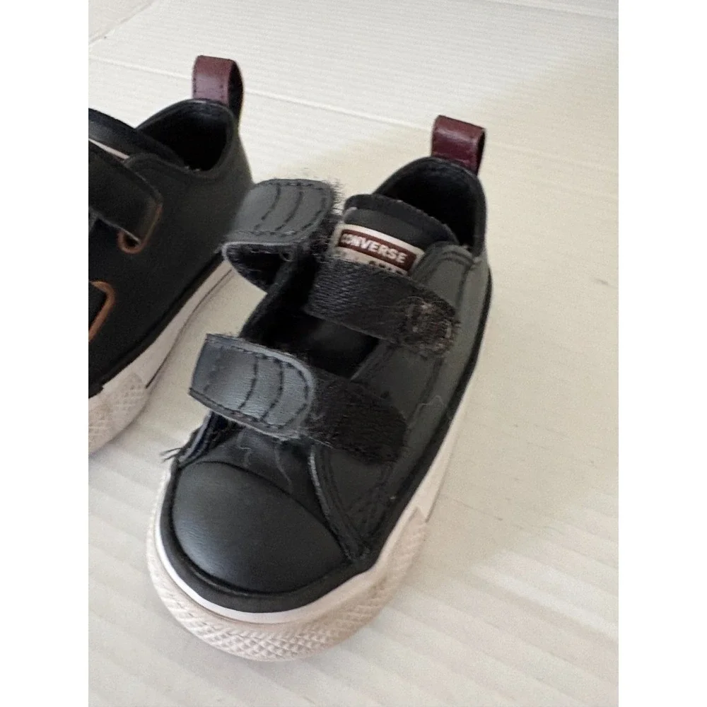 Converse All Star Infant Size 4 Black Double Strap Sneakers EUC Toddler